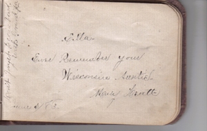 Auntie Mary Levitt's message:  Ella - Ever Remember your Wisconsin Auntie
Harriet Levitt.  June 6/83.  Don't forget to come back with grandpa.