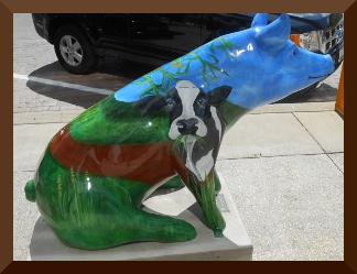 Brightly painted pig, Monroe, Wisconsin