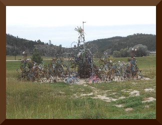 Many bicycles and tricycles welded together into a massive sculpture