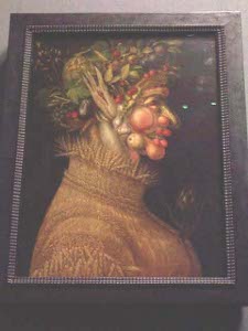 Part of Arcimboldo's series of four seasons, The Summer depicts a representation of a man formed of various harvest fruits and vegetables, dressed in straw.