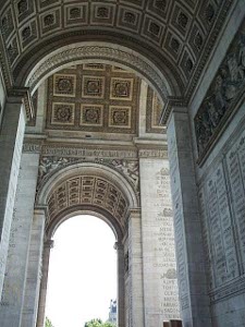 Looking up from within the large monument, we saw the decorated ceilings above the tall ground floor arches.