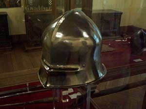 Polished steel shows the utility of this plain helmet