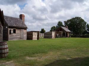 18th century frame buildings at the reconstructed Fort King George