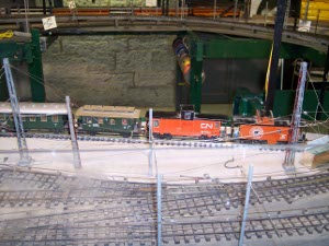 electric Canadian National trains with five tracks shown