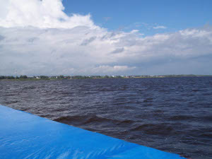 When the sun came out the air was clear and the Moose River very blue