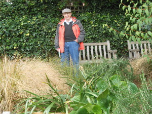 Bob admires the flowers