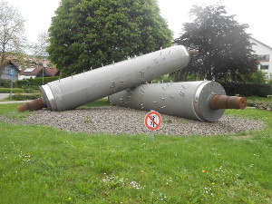 Billed as the largest player organ cylinders in the world, these two cylinders with spikes emanating from the outside, are giant versions of the cylinders (once made in Waldkirch) which enable an organ to play automatically.