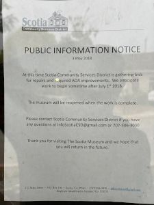 The photograph of the public notice also shows the reflection of Bob taking the picture.  The notice was three years old but no renovations had been completed to allow the museum to reopen.